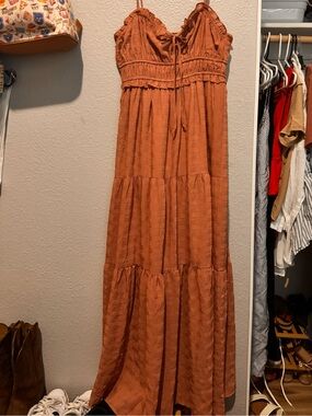 Marshalls Rust Smocked Tiered Maxi Dress